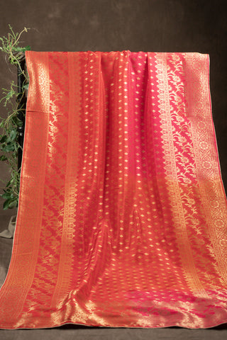 Red and rani Banarasi Dola silk dupatta with zari work