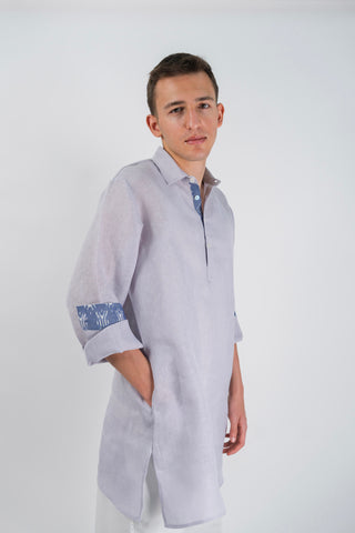 Men's Linen Blend Short Kurta with Contrast Trim