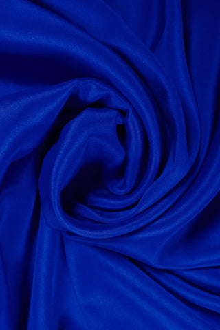 Royal Blue Pure Crepe Silk Saree with Silver Zari Border & Striped Pallu