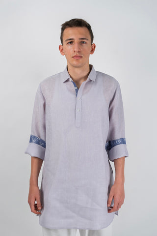 Men's Linen Blend Short Kurta with Contrast Trim