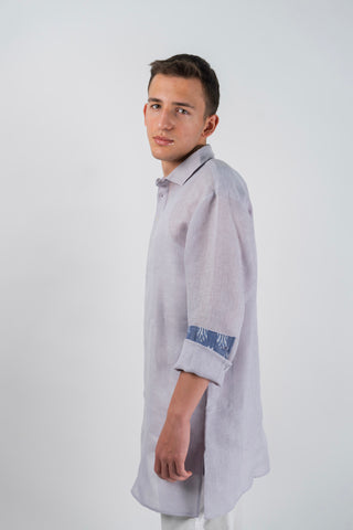 Men's Linen Blend Short Kurta with Contrast Trim
