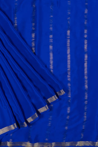 Royal Blue Pure Crepe Silk Saree with Silver Zari Border & Striped Pallu