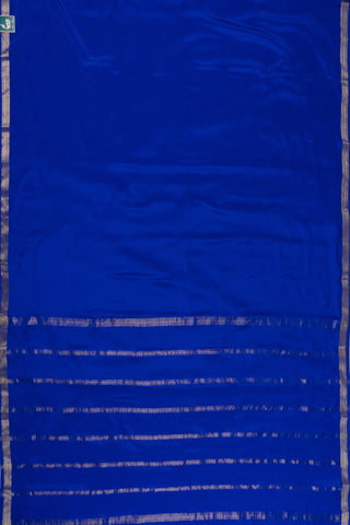 Royal Blue Pure Crepe Silk Saree with Silver Zari Border & Striped Pallu