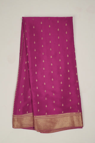 magenta crepe silk saree with droplet zari buttas