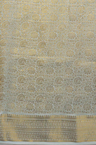Mustard Yellow Pure Crepe Silk Saree with Dual Zari Border & Heavy Floral Brocade Pallu
