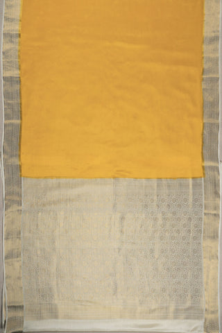 Mustard Yellow Pure Crepe Silk Saree with Dual Zari Border & Heavy Floral Brocade Pallu