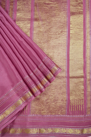 Dusty Rose Pink Pure Crepe Silk Saree with Gold & Silver Zari Border and Tissue Pallu