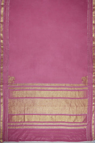 Dusty Rose Pink Pure Crepe Silk Saree with Gold & Silver Zari Border and Tissue Pallu