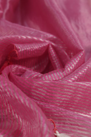 Rose Pink and Silver Striped Tissue Linen Saree with Tassels
