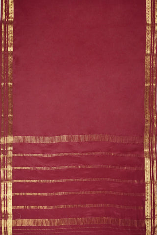 Rich Maroon Pure Crepe Silk Saree with Gold Zari Border & Striped Pallu