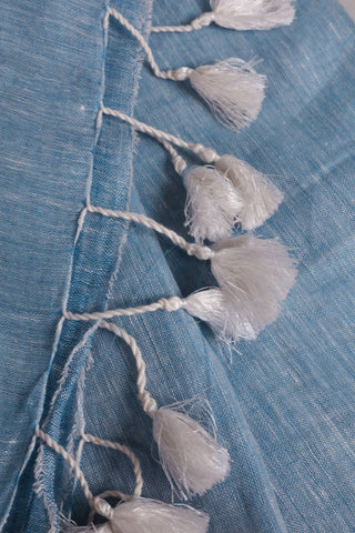 Powder Blue and White Pure Linen Saree