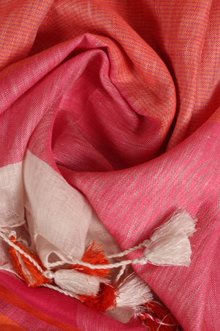 Pure White Linen Saree with Pink and Orange Pallu