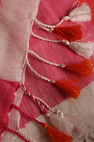 Pure White Linen Saree with Pink and Orange Pallu