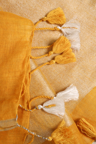 Yellow and Silver Pure Linen Saree