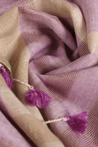 Purple and White Pure Linen Saree