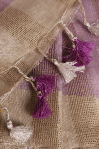 Purple and White Pure Linen Saree