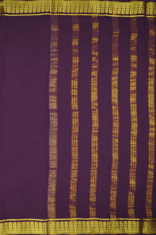 Plum crepe silk saree with paisley zari border