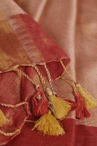 Copper Red and Gold Linen Tissue Saree
