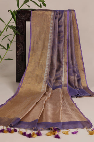 Purple and Gold Linen Tissue Saree