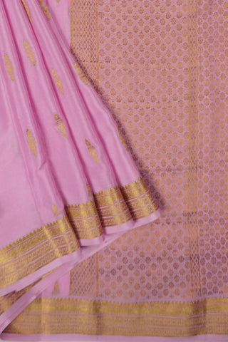 Pastel pink crepe silk saree with brocade pallu