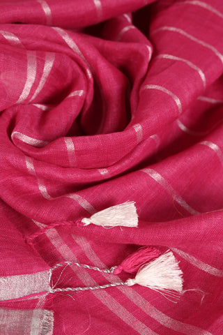 Magenta and Silver Pure Linen Saree