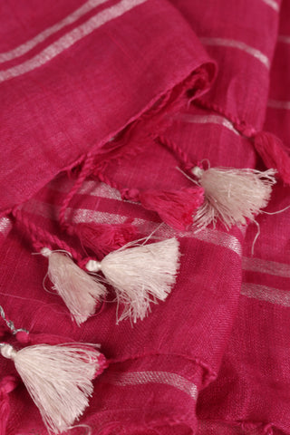 Magenta and Silver Pure Linen Saree