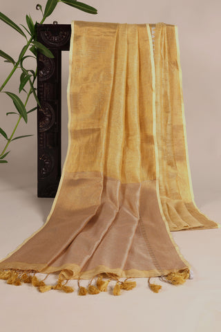 Ivory and Gold Linen Tissue Saree