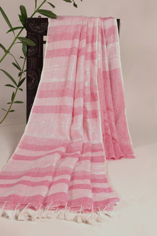 Light Pink and White Pure Linen Saree