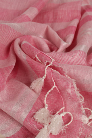 Light Pink and White Pure Linen Saree