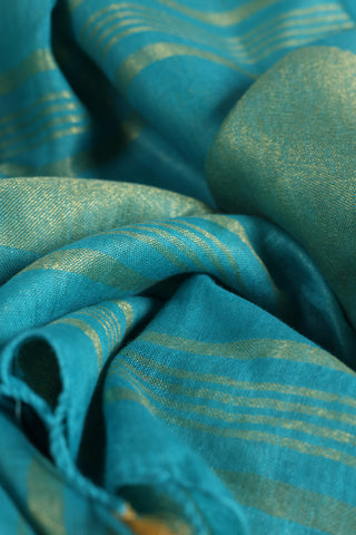 Sea Blue and Gold Pure Linen Saree