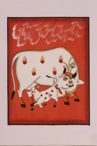 Hand-painted Cow & Calf Pichwai painting