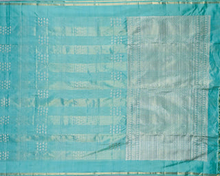 Sea green soft silk saree with dual zari check pattern and heavy brocade pallu