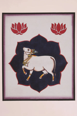 Hand-painted Pichwai Painting of Kamdhenu with Lotus