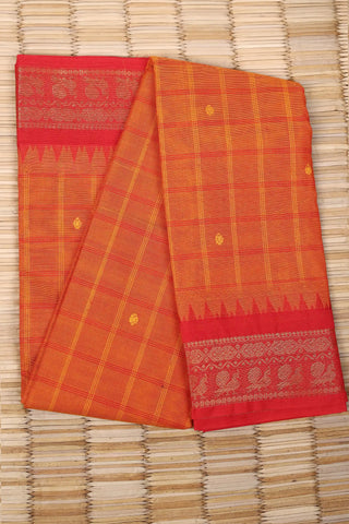 Orange Check Cotton Chettinad saree