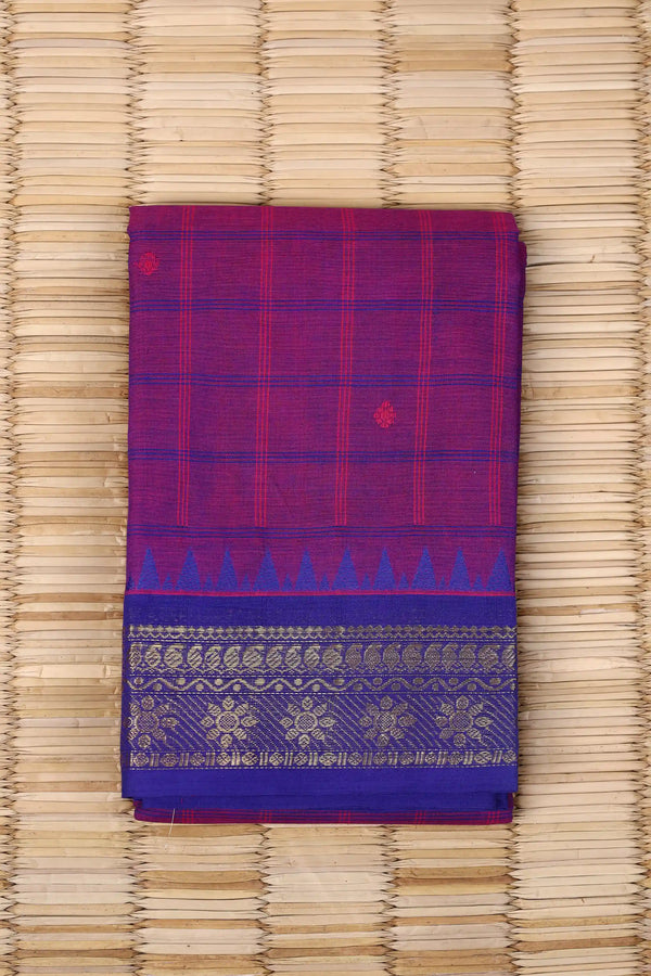 Dual-toned Pink and Blue Cotton Chettinad saree