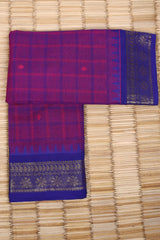 Dual-toned Pink and Blue Cotton Chettinad saree