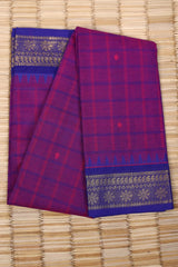 Dual-toned Pink and Blue Cotton Chettinad saree