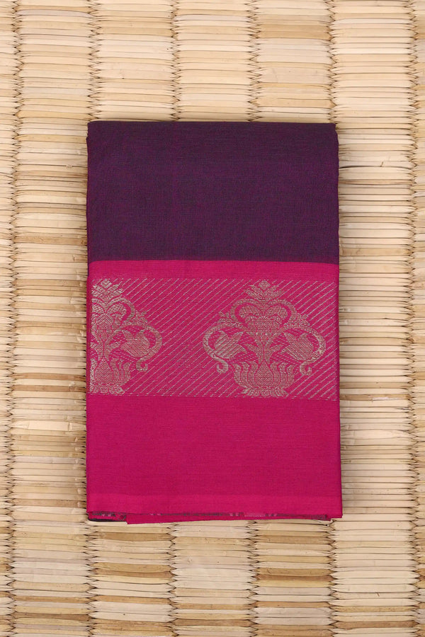 Wine-Coloured Cotton Chettinad saree