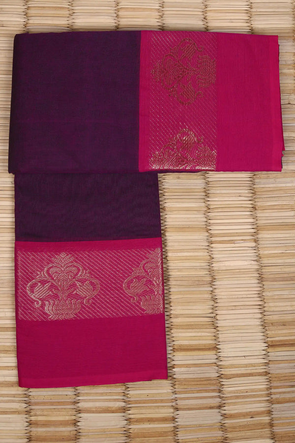 Wine-Coloured Cotton Chettinad saree