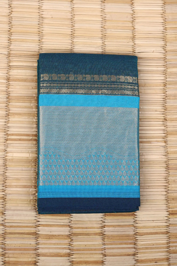 Turquoise Green Cotton Chettinad saree