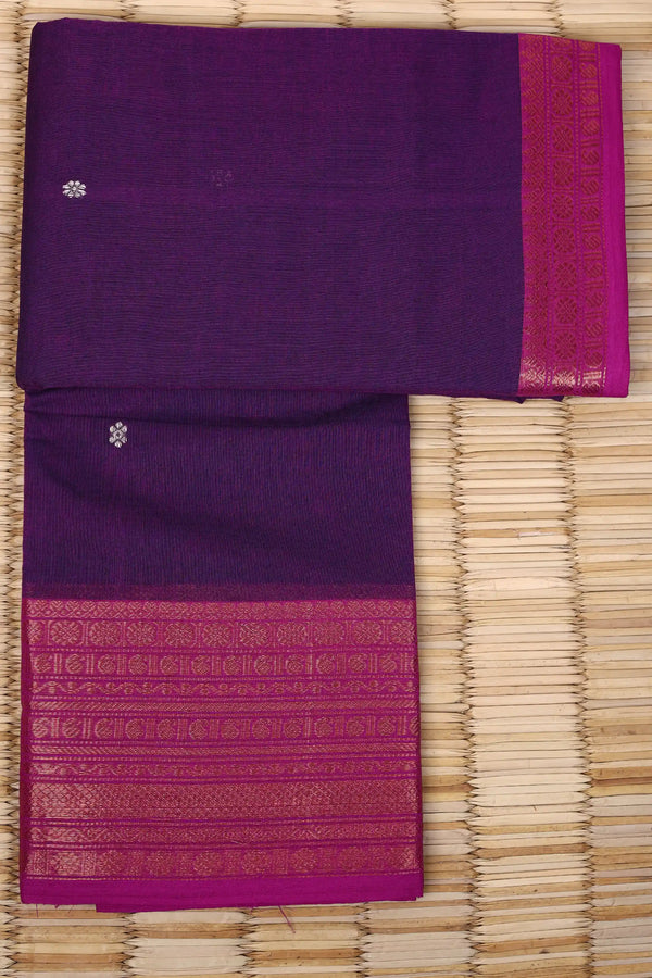 Wine-coloured Cotton Chettinad saree