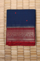 Dark Teal Blue Cotton Chettinad saree