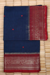 Dark Teal Blue Cotton Chettinad saree