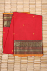 Bright Red Cotton Chettinad saree