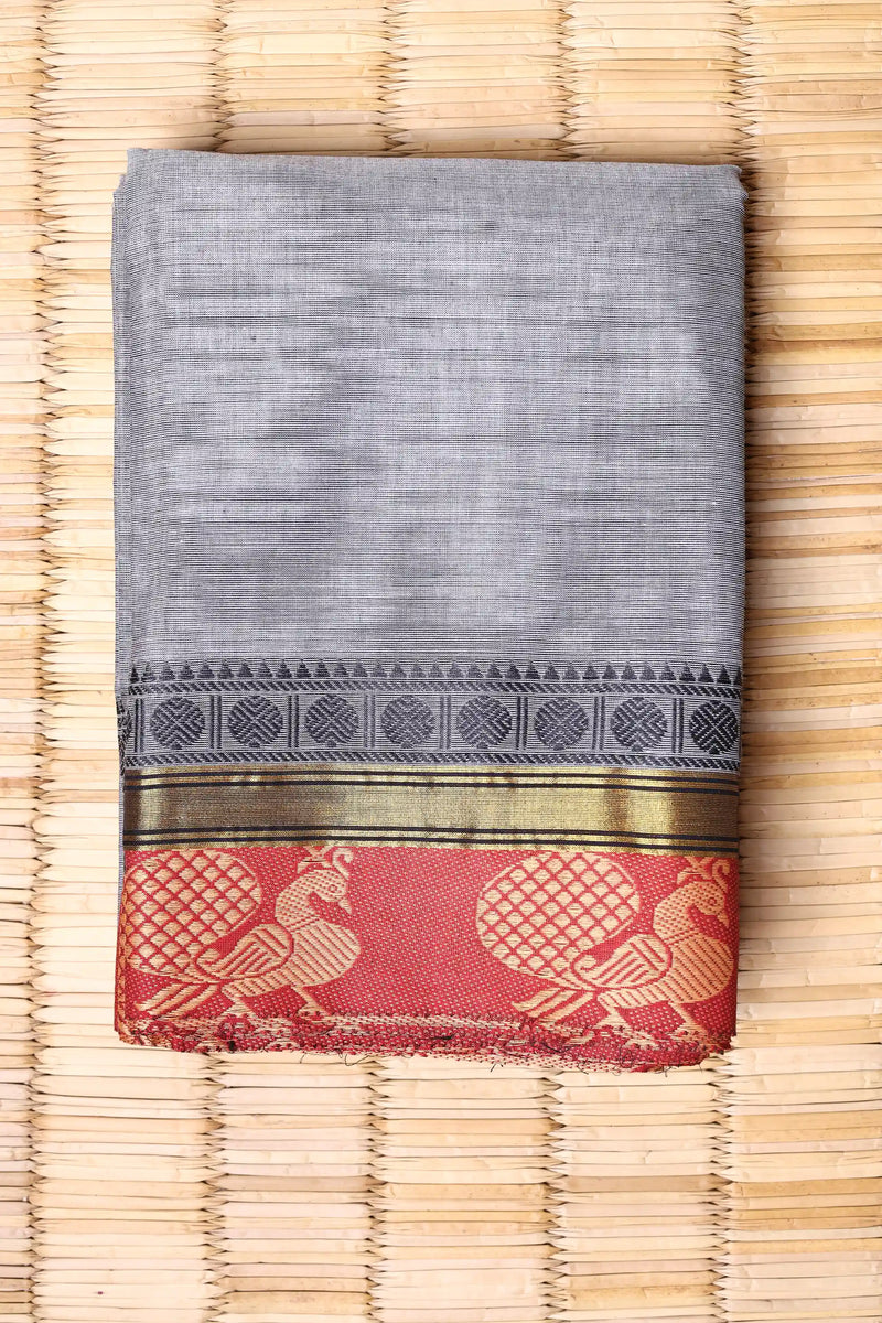 Grey Cotton Chettinad saree