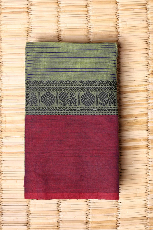 Olive Green Cotton Chettinad saree