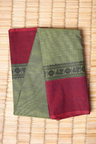 Olive Green Cotton Chettinad saree