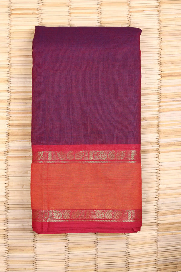 Wine-coloured Cotton Chettinad saree