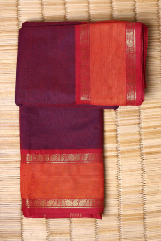 Wine-coloured Cotton Chettinad saree