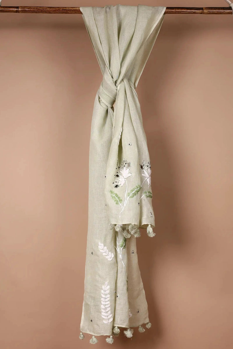 Pista Green Linen Stole